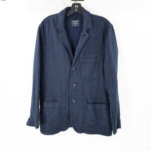 Abercrombie & Fitch Blazer Mens 38 Three Button Linen Cotton Jacket Pockets Blue